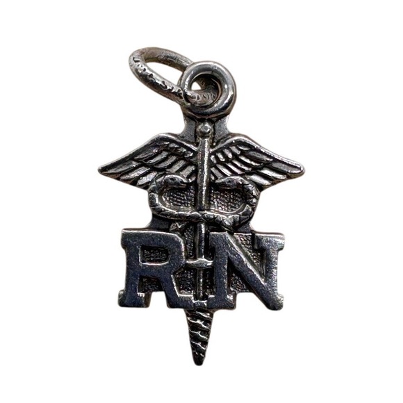 Unbranded Jewelry - Vintage Sterling Silver‎ RN Nurse Caduceus Charm Pendant Medical Jewelry 0.81g